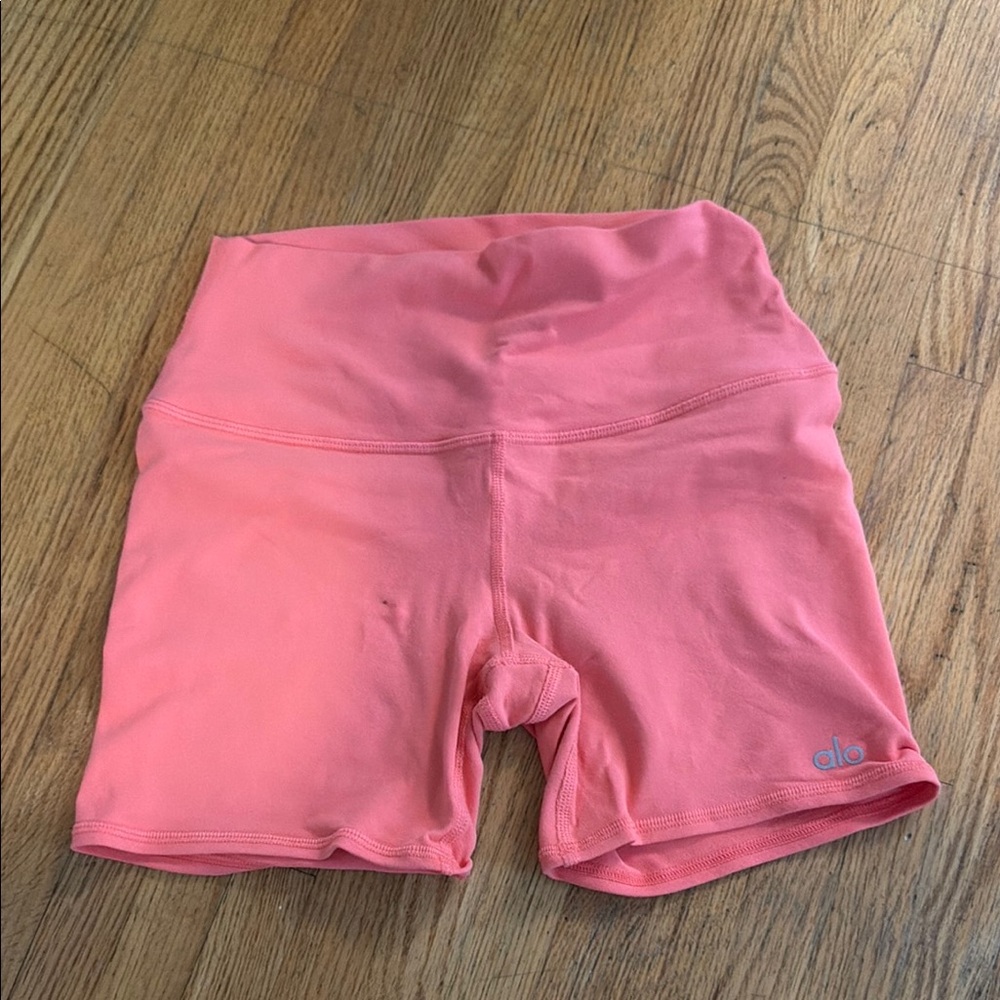 ALO Yoga Coral Pink High-Rise Bike Shorts